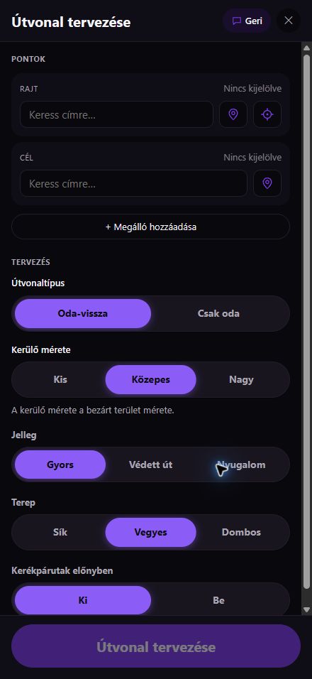 A GRUNDO telefonos útvonaltervezője útvonaltípus, kerülő és terep választással
