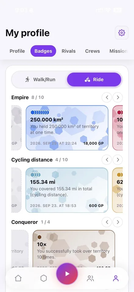 Badges and achievement goals in the real GRUNDO app